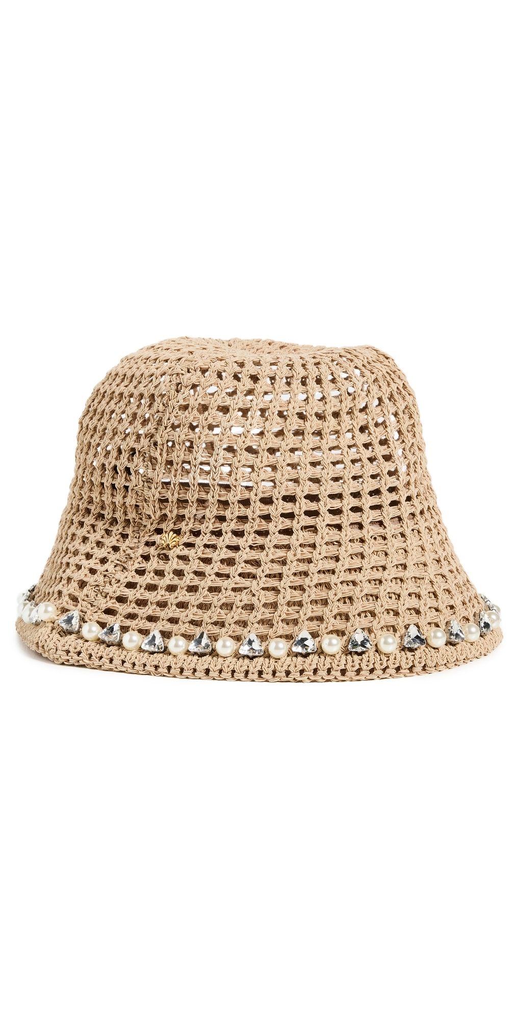Lele Sadoughi Open Weave Embellished Bucket Hat Natural One Size