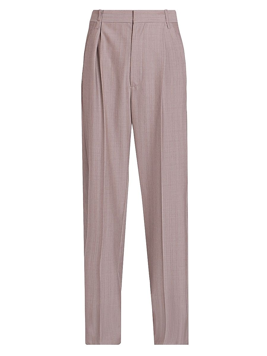 Women's Pleated Wool Waist Trousers - Limestone - Size 0
