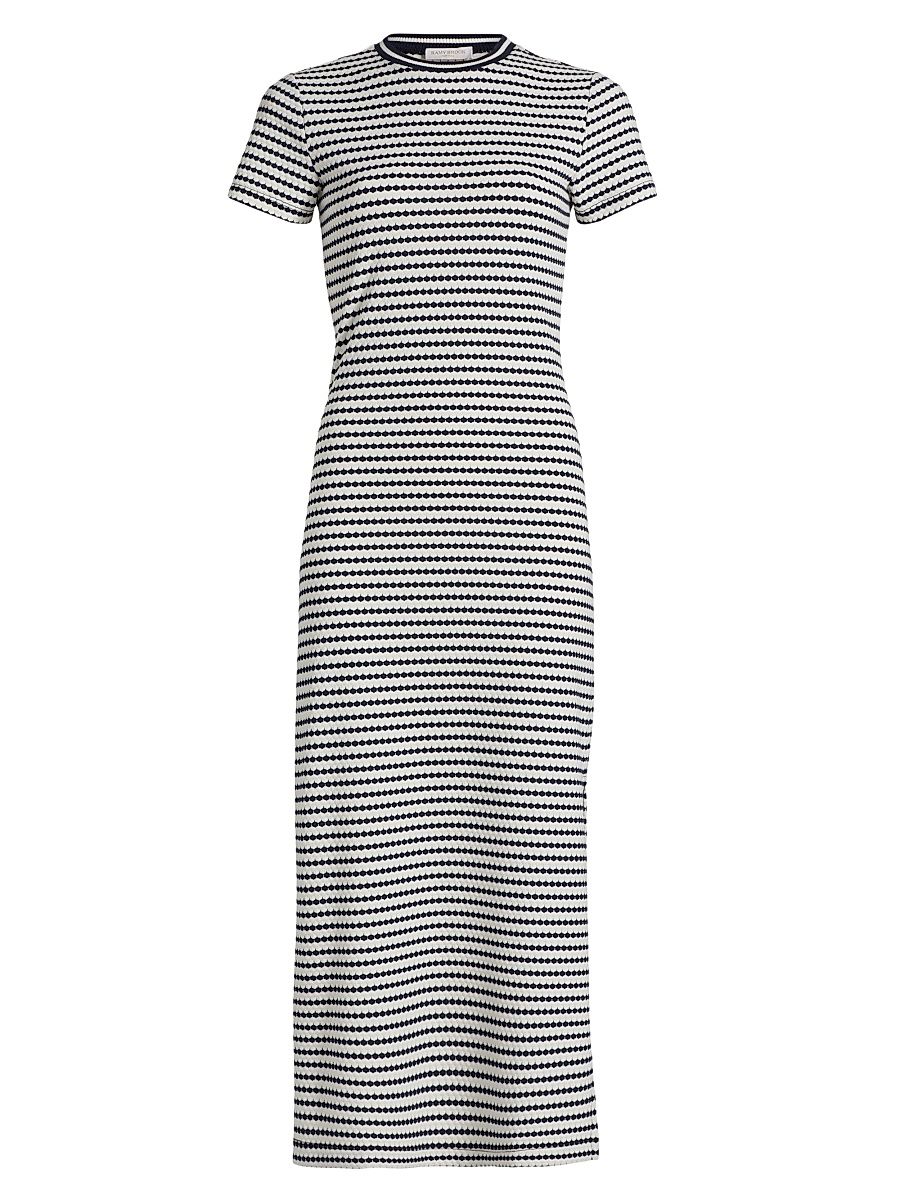 Women's Skye Striped Short Sleeve Sheath Midi-Dress - Spring Navy Pucker - Size Small