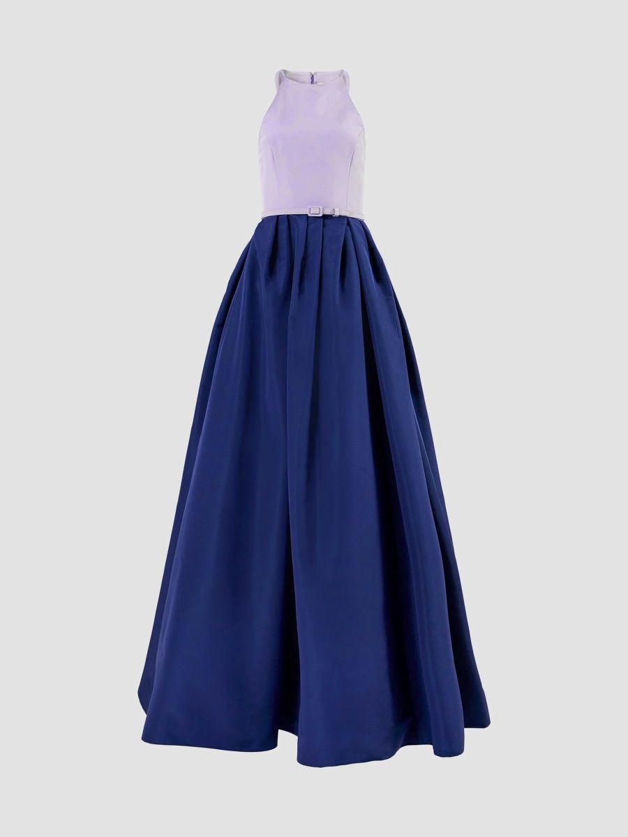 Carolina Herrera Women's Colorblocked Silk Belted Fit & Flare Halter Gown - Wisteria Multi - Size 12