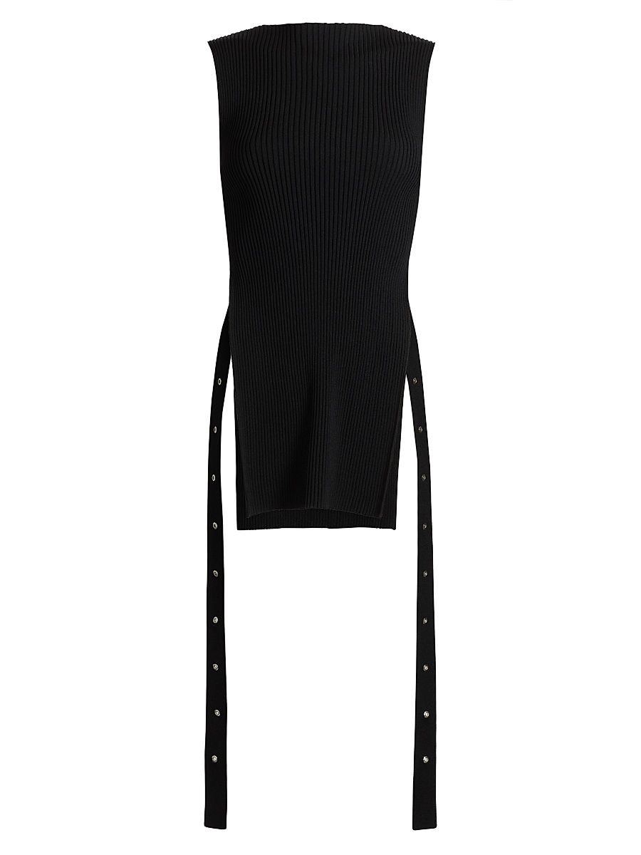 Women's Rita Rib-Knit Sleeveless Side-Slit Top - Black - Size Large