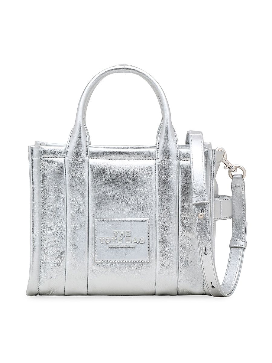 Women's The Metallic Leather Small Tote Bag - Silver