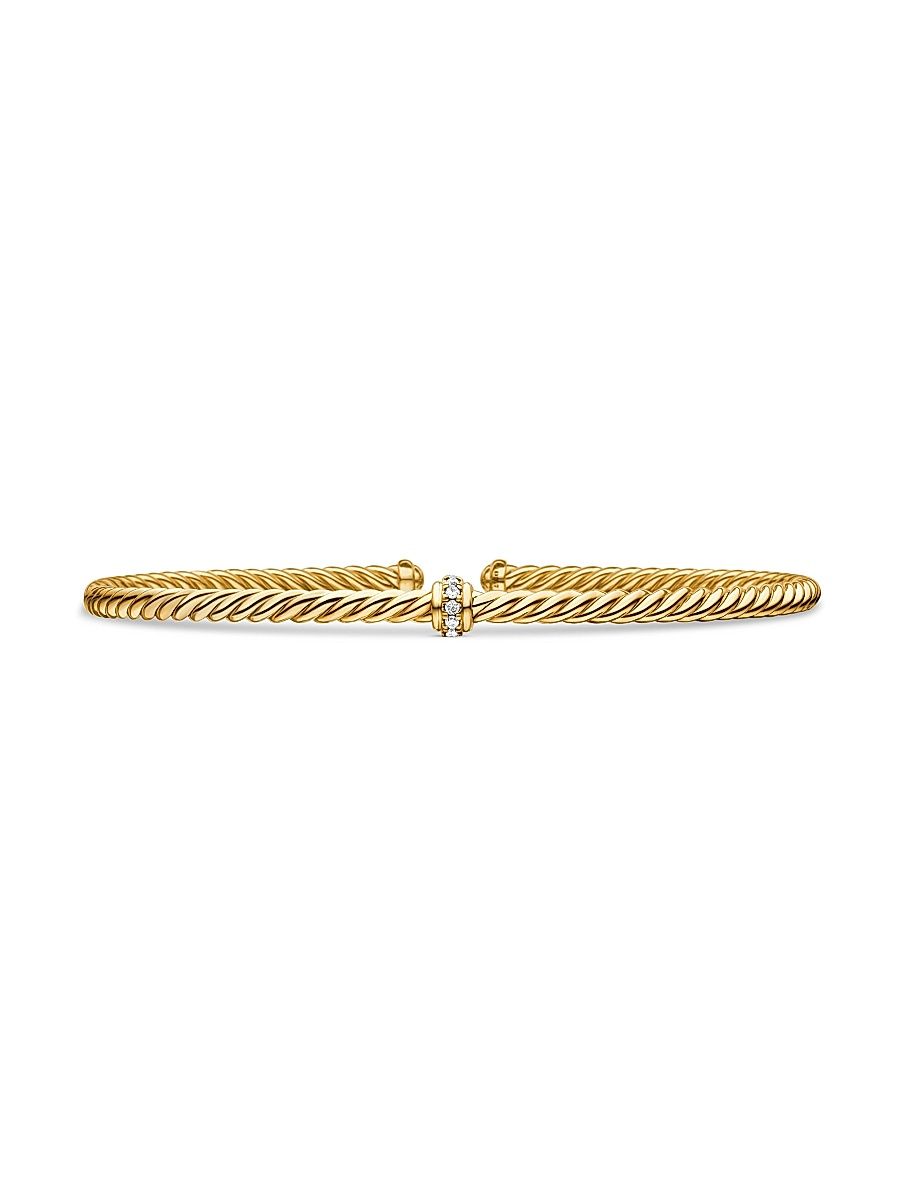 Women's Cable 18K Gold & Diamond Station Cuff Bracelet - Gold - Size XS