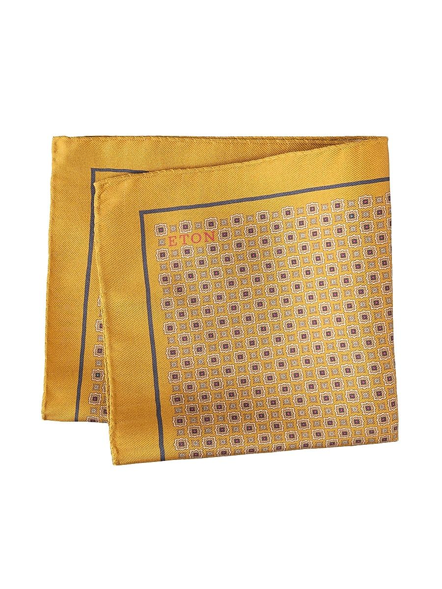 Men's Geometric Silk Pocket Square - Yellow