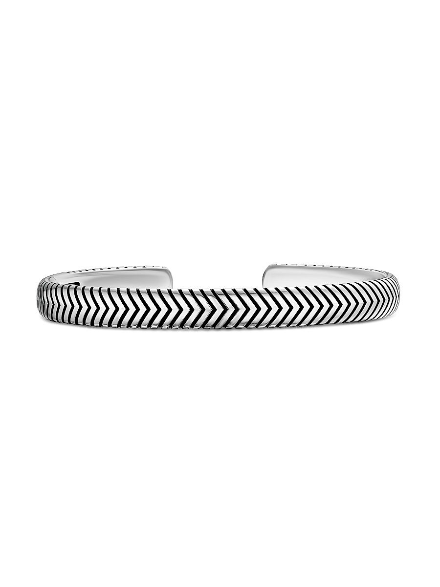 Men's Chevron Cuff Bracelet in Sterling Silver, 8MM - Silver - Size Medium