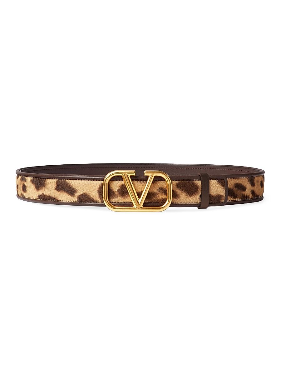 Women's Vlogo Signature Calfskin Belt With Pony Animalier Effect 30 MM - Animal Print - Size Small