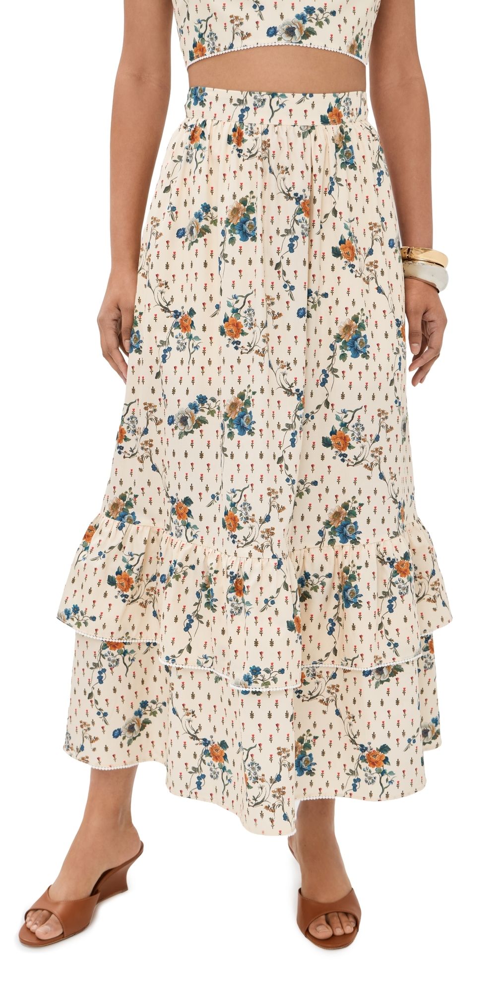 Borgo de Nor Paulina Cotton Skirt MINATURE FLORAL CREAM 10