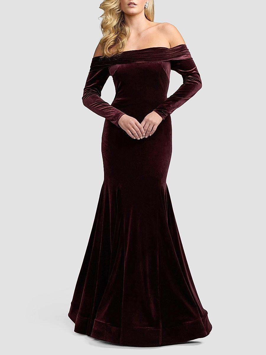 Women's Velvet Off-The-Shoulder Mermaid Gown - Wine - Size 16