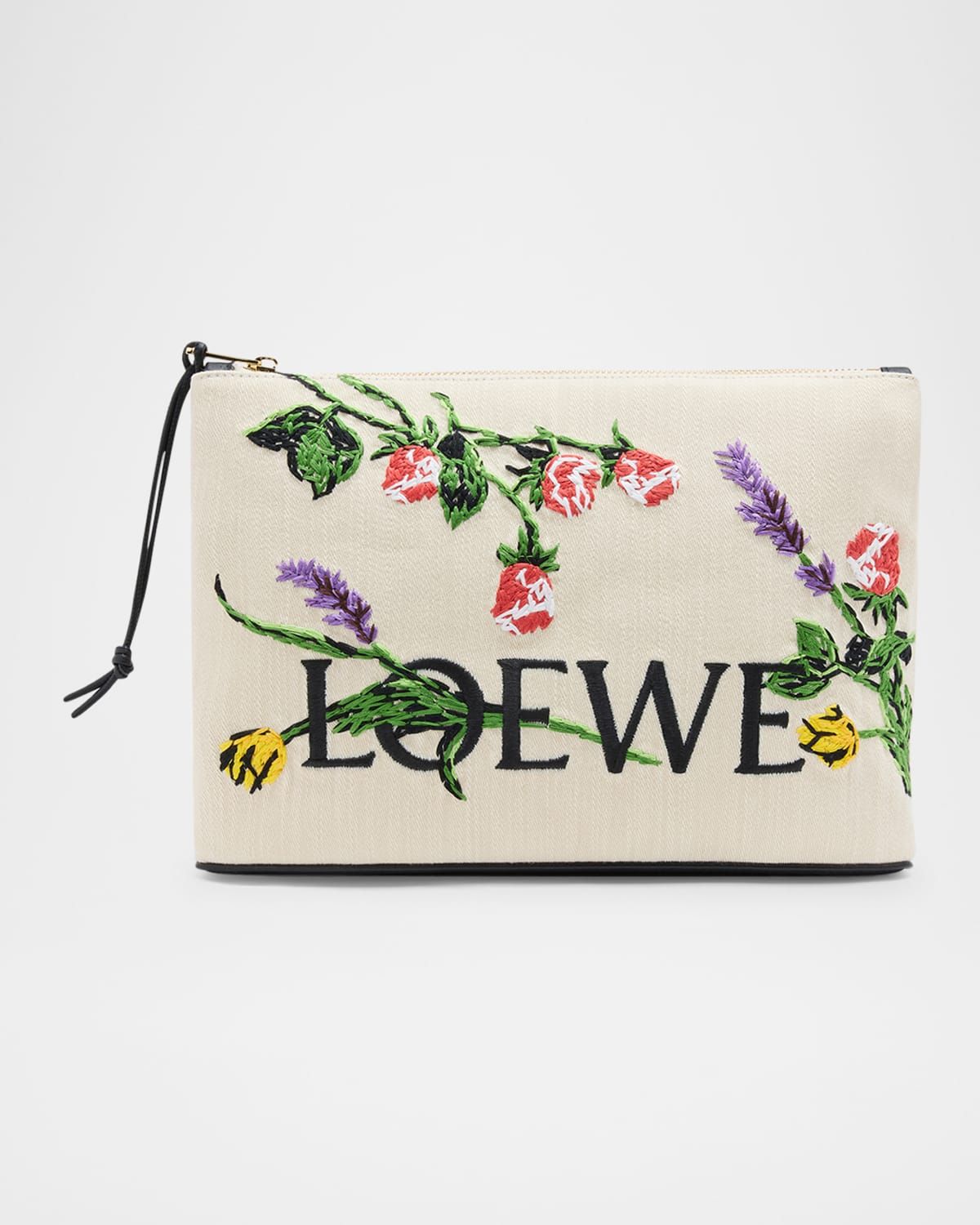 x Paula's Ibiza Oblong Pouch Bag in Canvas with Flowers