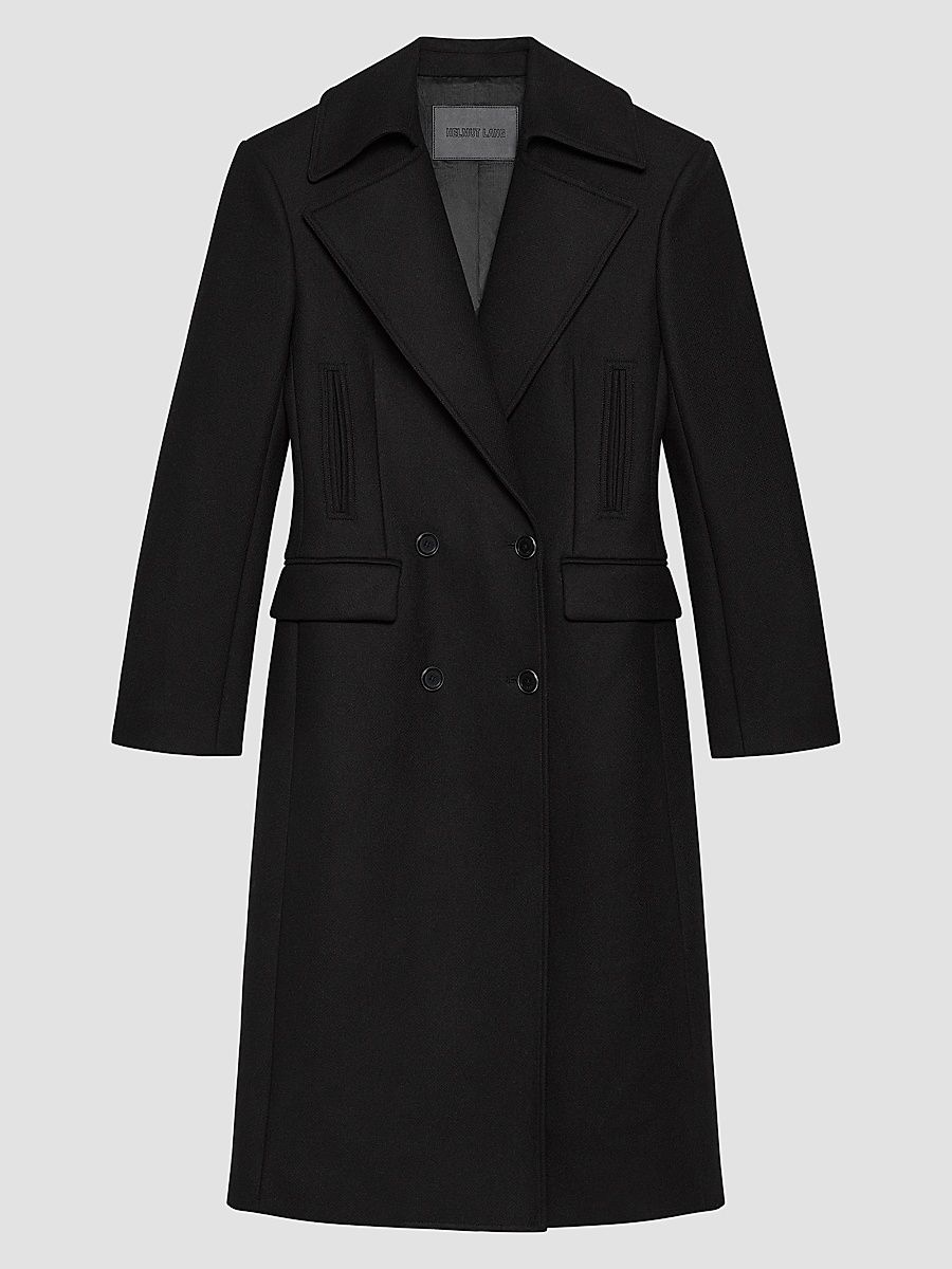 Women's Wool-Blend Double-Breasted Coat - Black - Size 4