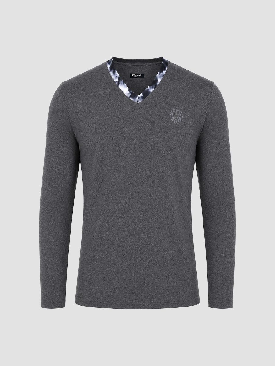 Maceoo Men's Edison V-Neck Long Sleeve Shirt - Grey - Size Small
