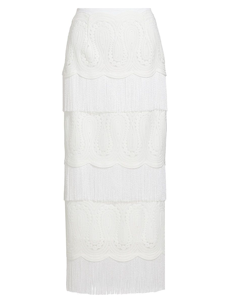 Women's Lace Fringe-Trim Pencil Skirt - Ivory - Size 10