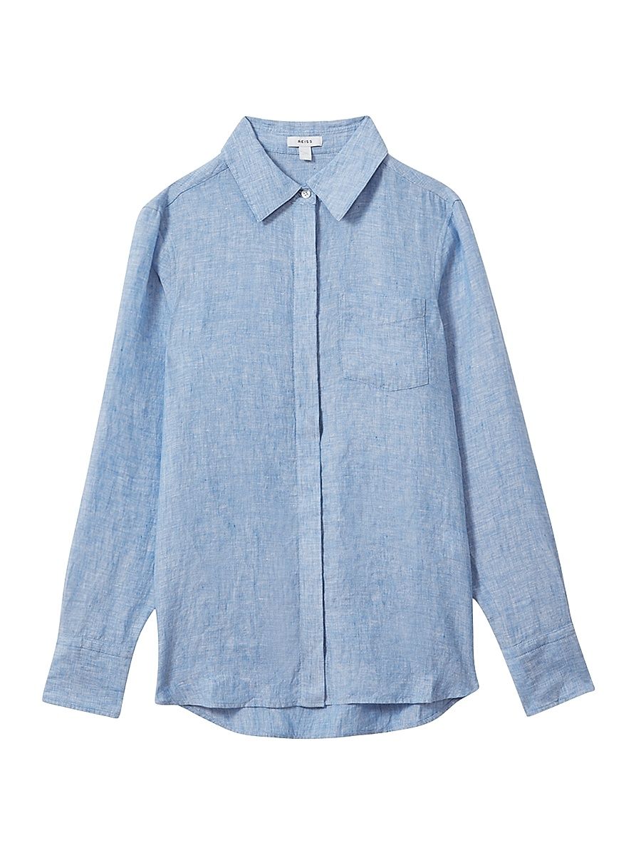 Women's Belle Linen Button-Front Shirt - Blue - Size 0
