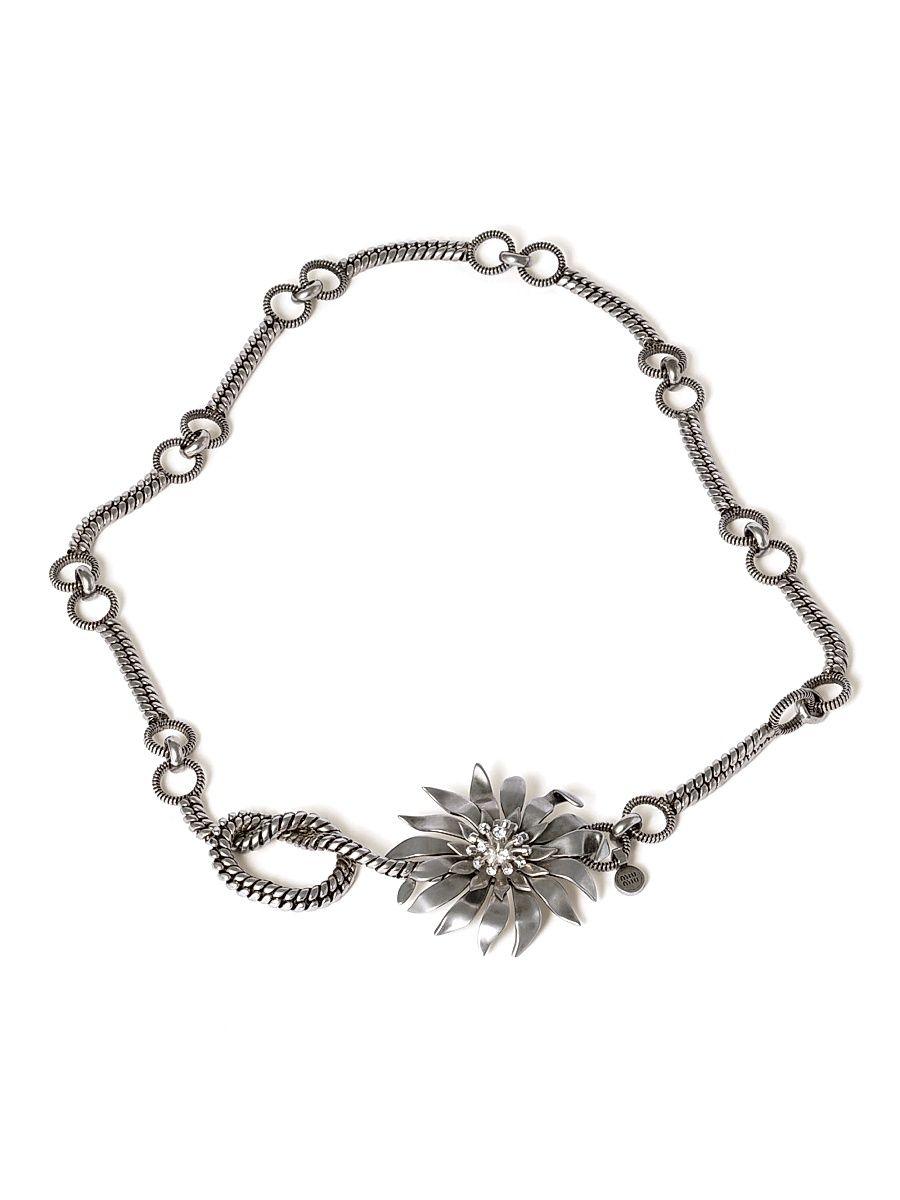 Women's Metal Belt with Crystals - Silver - Size Medium