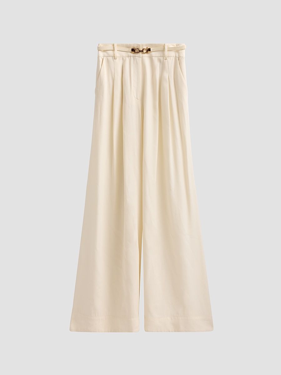 Women's Belted Wide Leg Pants - Cream - Size 2