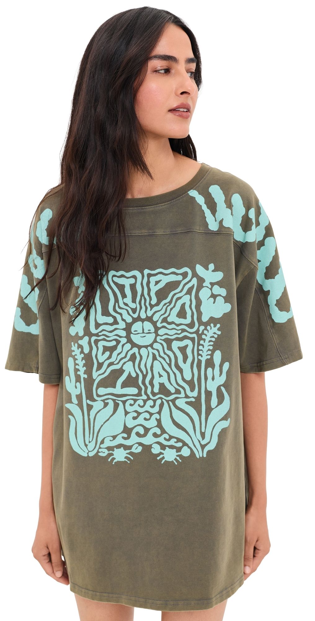 Ciao Ciao Vacation Coral Reef Tee Dress Washed Grey XS