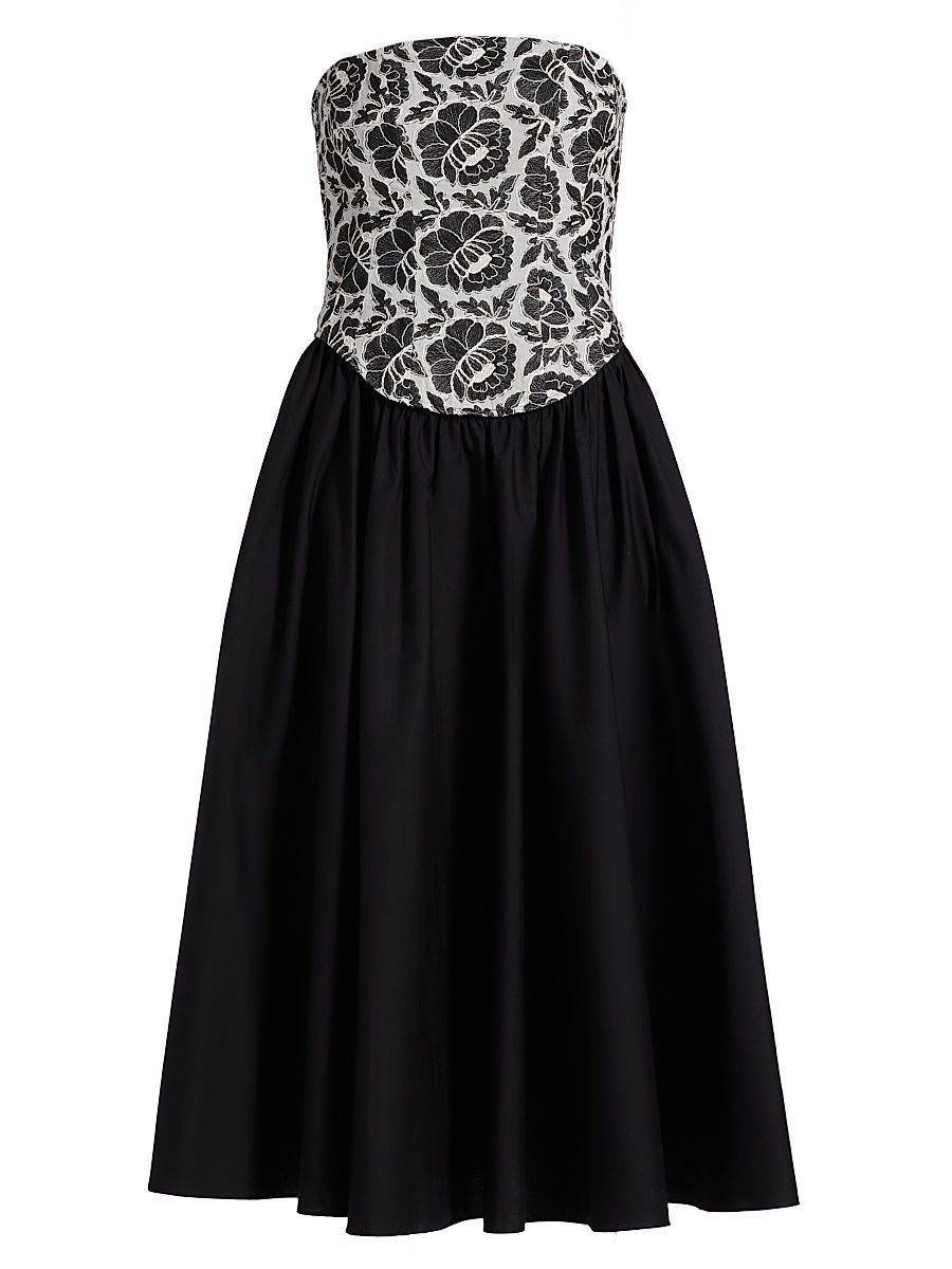 Women's Melody Floral Cotton Corset Midi-Dress - Jet Optic - Size 14