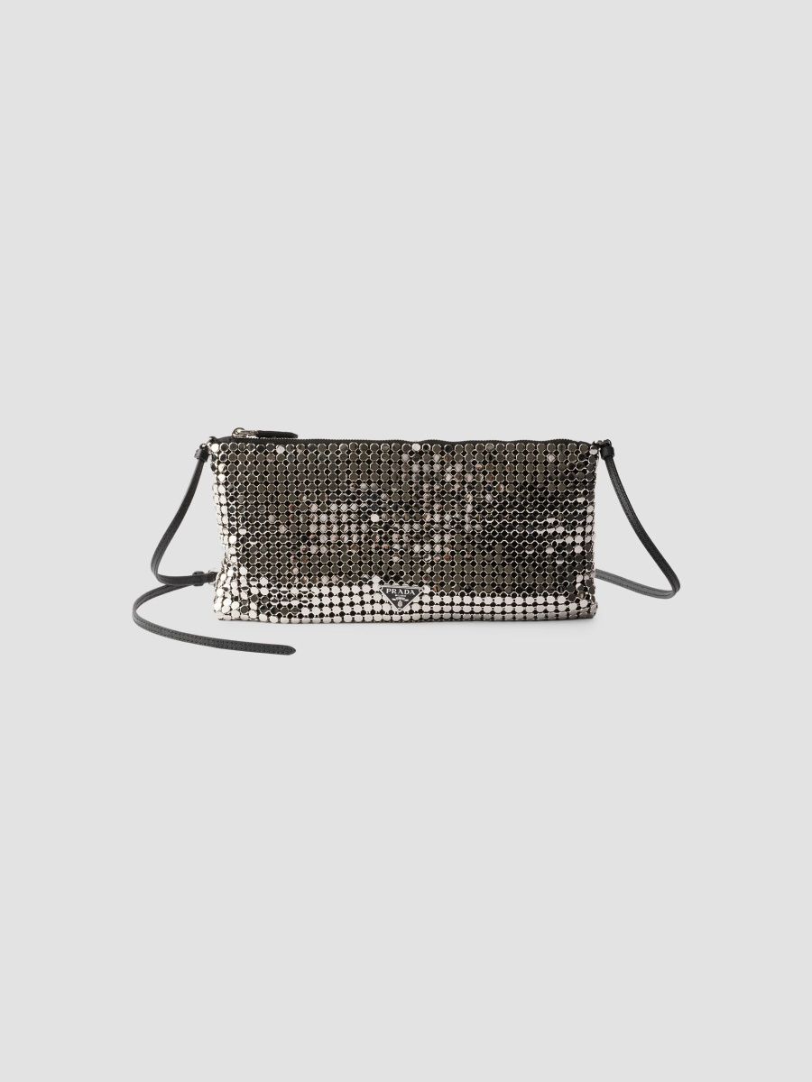 Prada Women's Small Satin and Metal Mesh Shoulder Bag - Silver