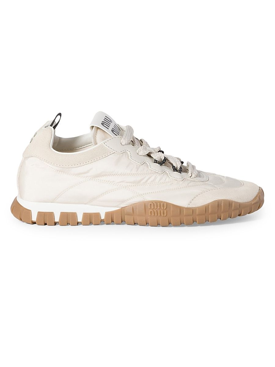 Women's Tyre Technical Fabric and Suede Sneakers - Off White - Size 11.5