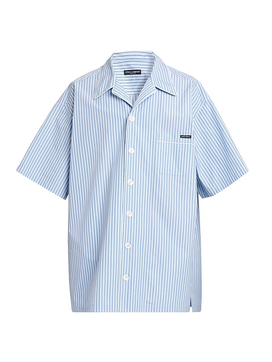 Men's Striped Cotton-Silk Camp Shirt - Rigato - Size 17.5