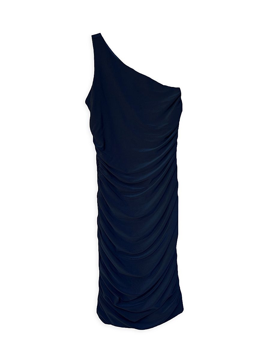Girl's One-Shoulder Ruched Dress - Navy - Size 16