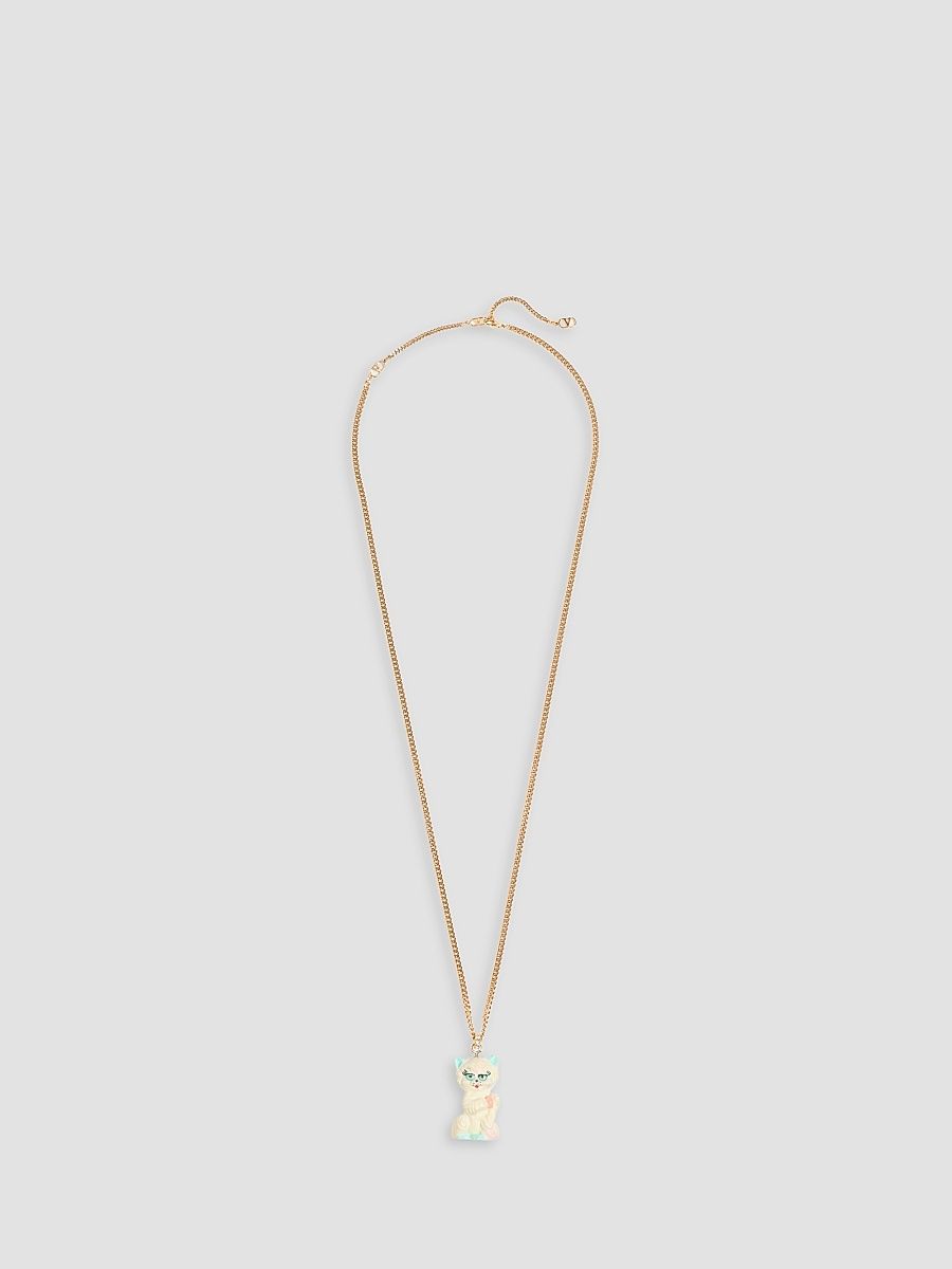 Women's Le Chat De La Maison Necklace in Metal, Nylon and Swarovski Crystals - Antique Brass