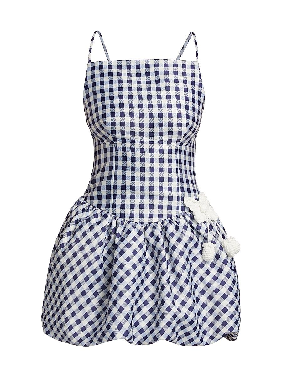 Women's Gingham Taffeta Bubble-Skirt Minidress - Blue - Size 12
