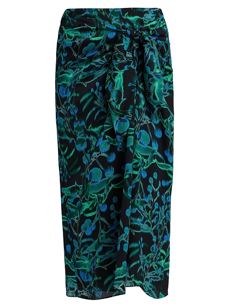 Women's Colby Printed Wrap Midi-Skirt - Black Multi - Size XXL