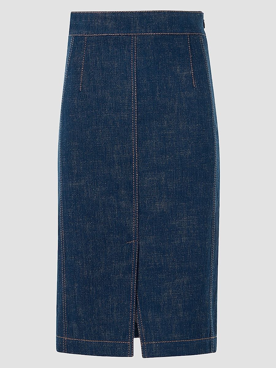 Women's Pencil Winter Denim Midi Skirt - Blue Denim - Size 12