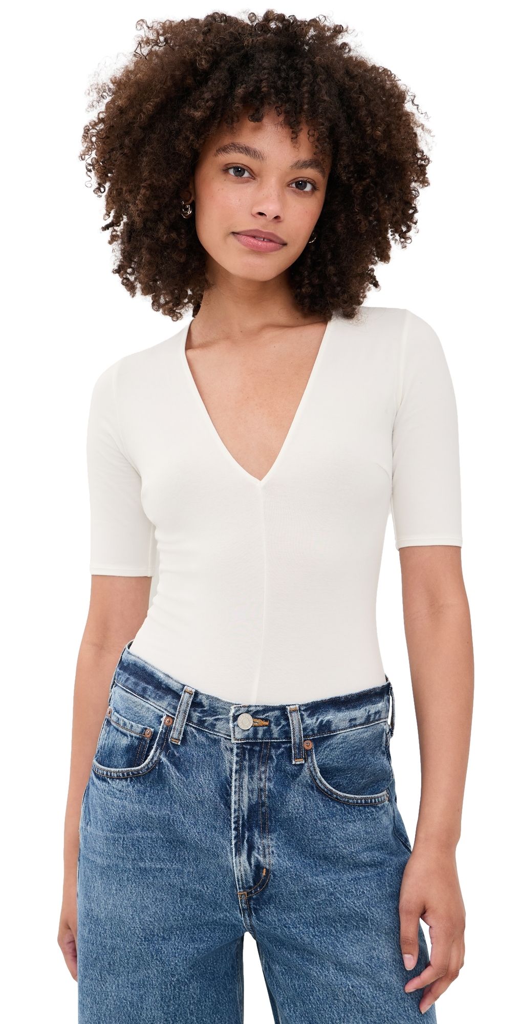 Fleur du Mal Deep Plunge Bodysuit Ivory XS