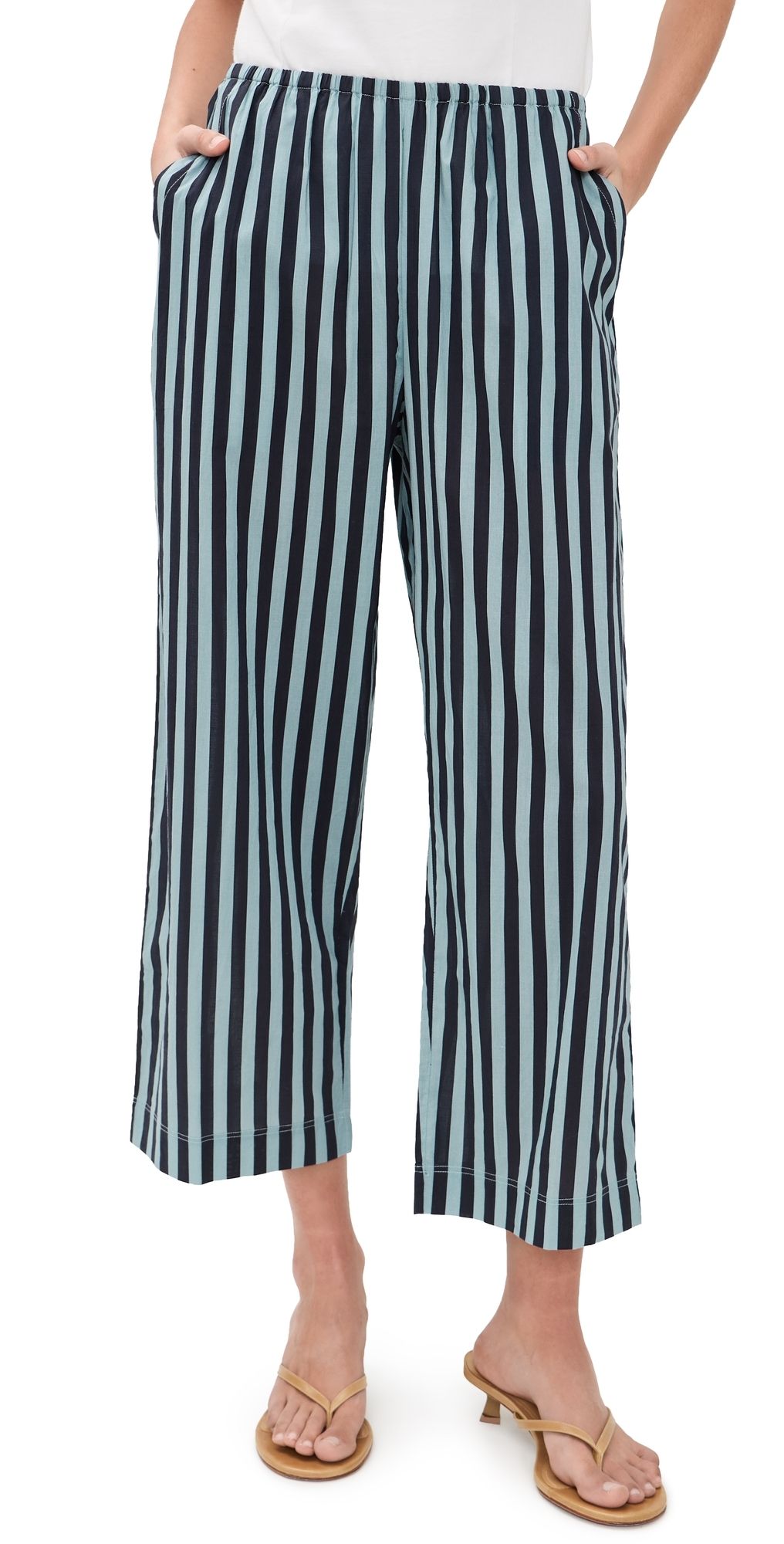 THE GREAT. The Everyday Pull On Pants Blue Club Stripe 3