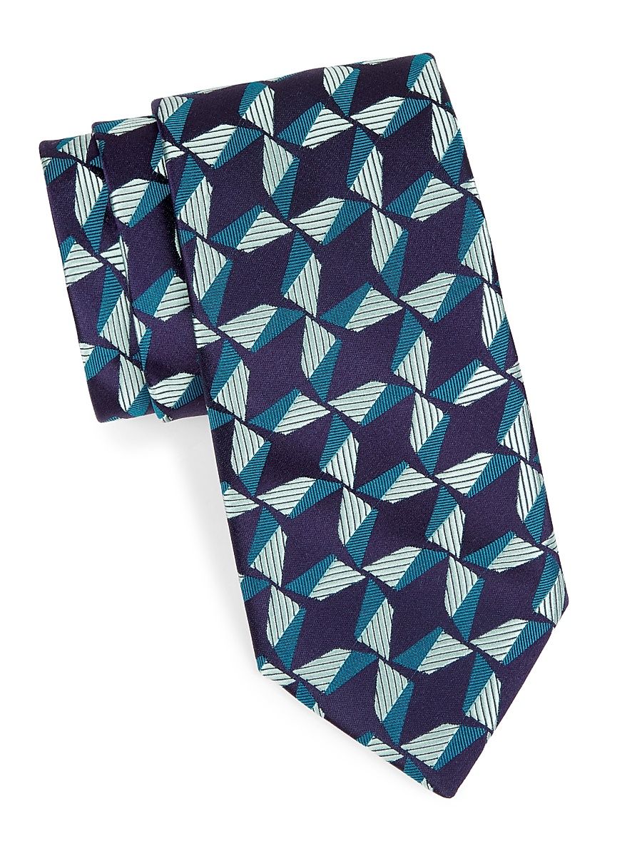 Men's Windmill Silk Tie - Navy Teal