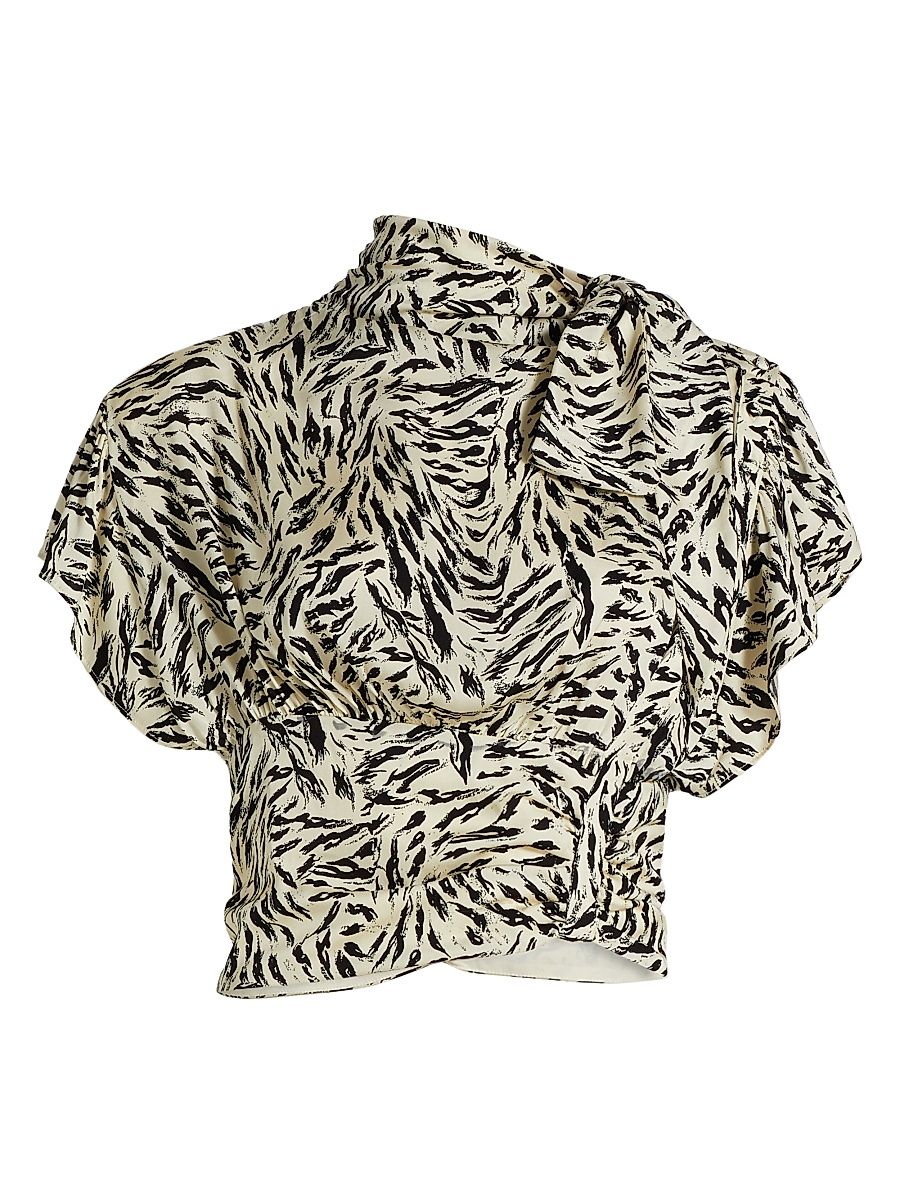 Women's Aiko Zebra-Printed Stretch Silk Blouse - Abstract Animal - Size XL
