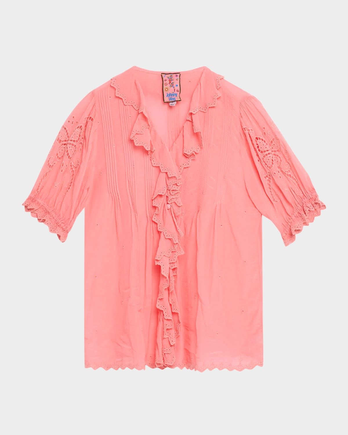 Anette Eyelet-Embroidered Ruffle Blouse