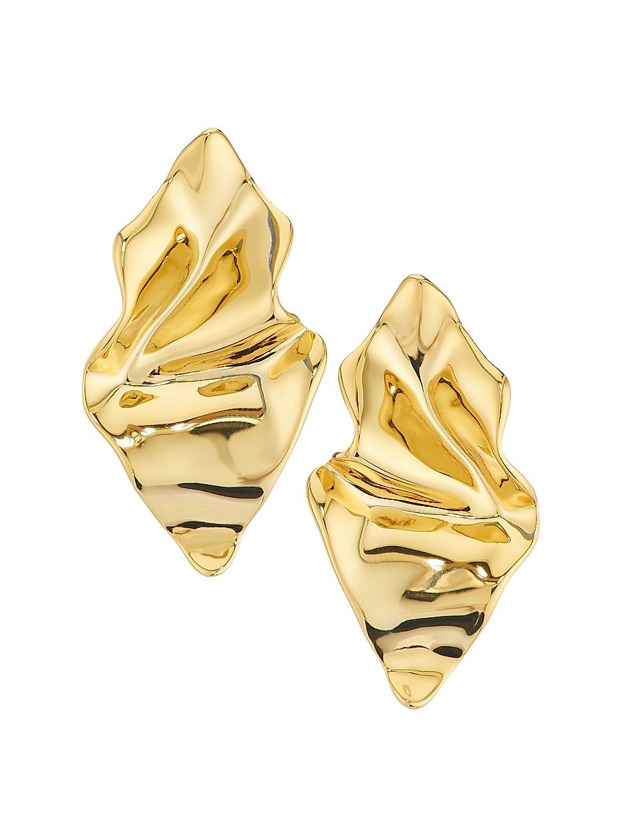Women's Small Crumpled 14K Goldplated Post Earrings