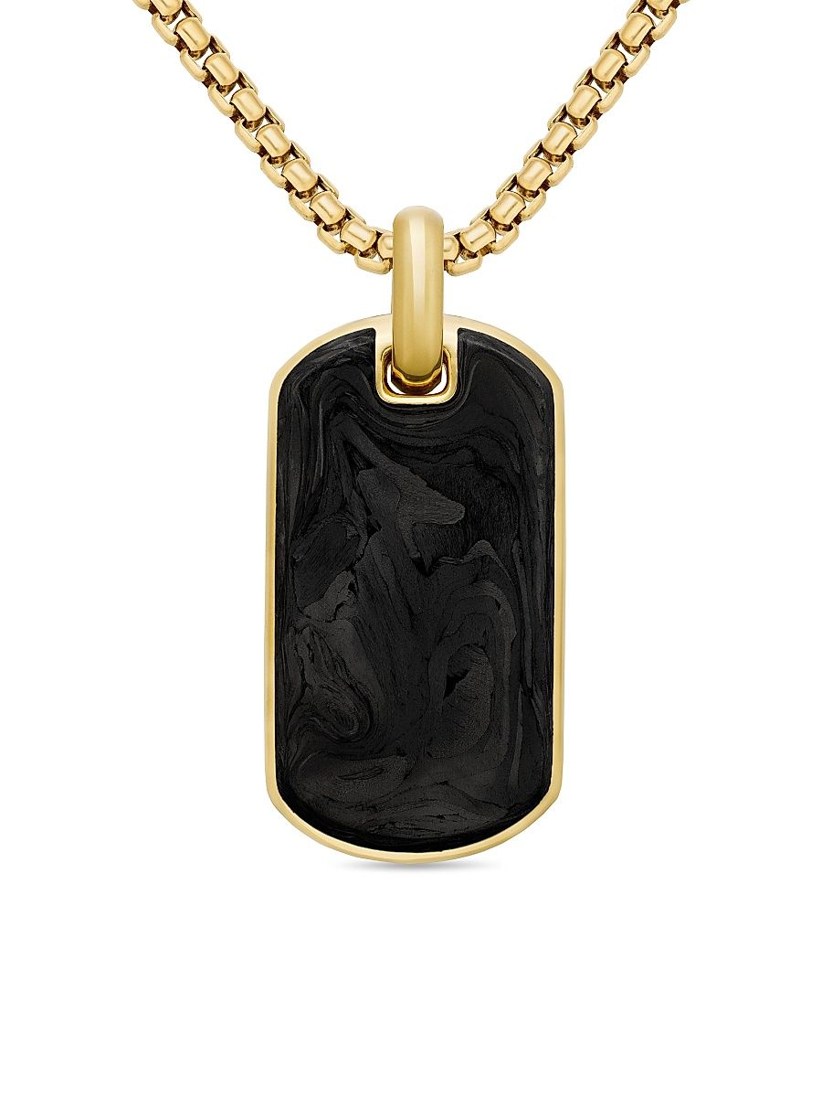 Men's Forged Carbon Tag In 18K Yellow Gold - Forged Carbon