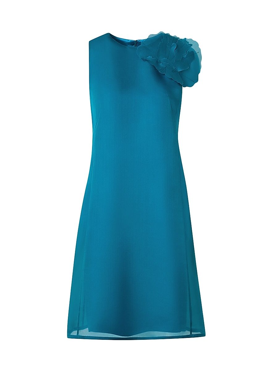 Women's Organza Anemone Silk Minidress - Laguna Blue - Size 8