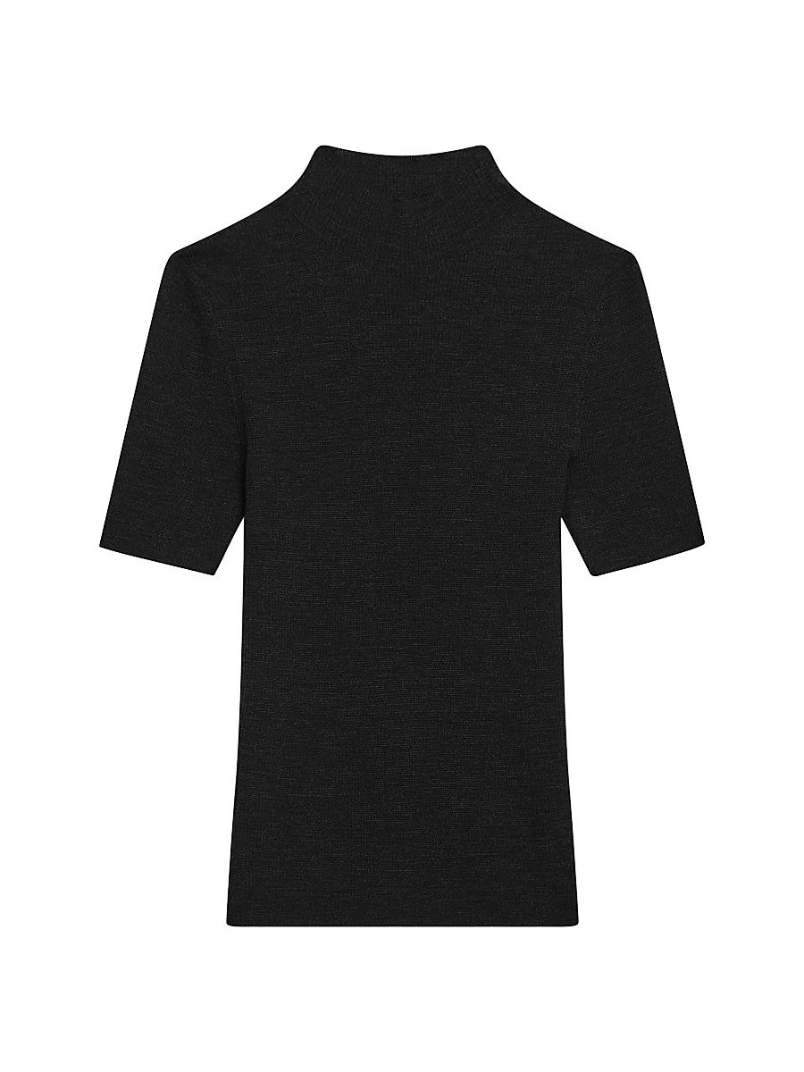 Women's Leenda Merino Wool Short-Sleeve Sweater - Black - Size XL