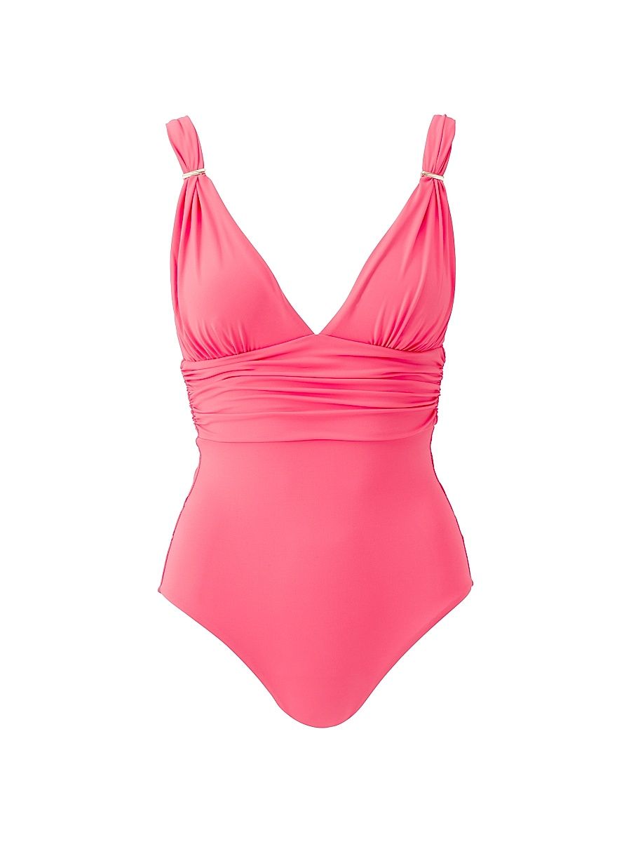 Women's Panarea Edition Ruched V-Neck One-Piece Swimsuit - Coral - Size 12