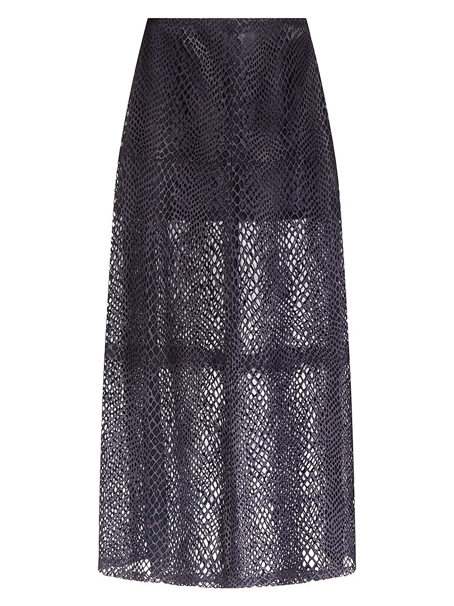 Women's Mesh Leather A-Line Mid-Skirt - Night Sky - Size 8