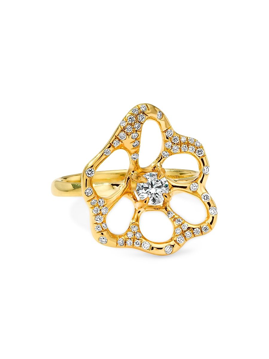 Women's Stardust 18K Yellow Gold & 0.24 TCW Diamond Medium Flower Ring - Yellow Gold - Size 7
