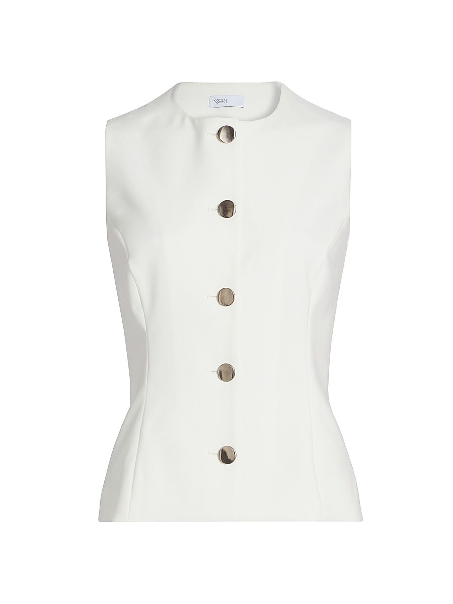 Women's Sleeveless Button-Front Top - White - Size 12