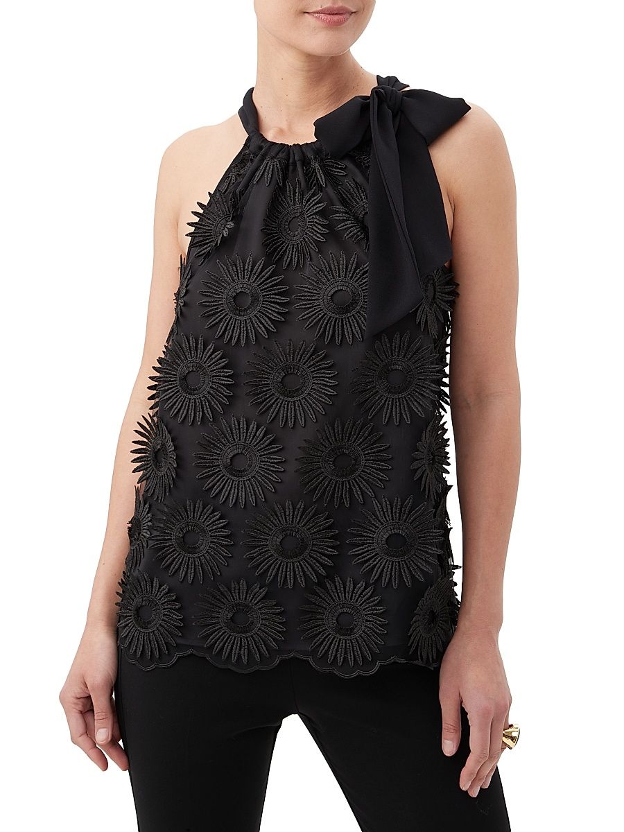 Women's Mirai Floral-Embroidered Halterneck Top - Black - Size Small