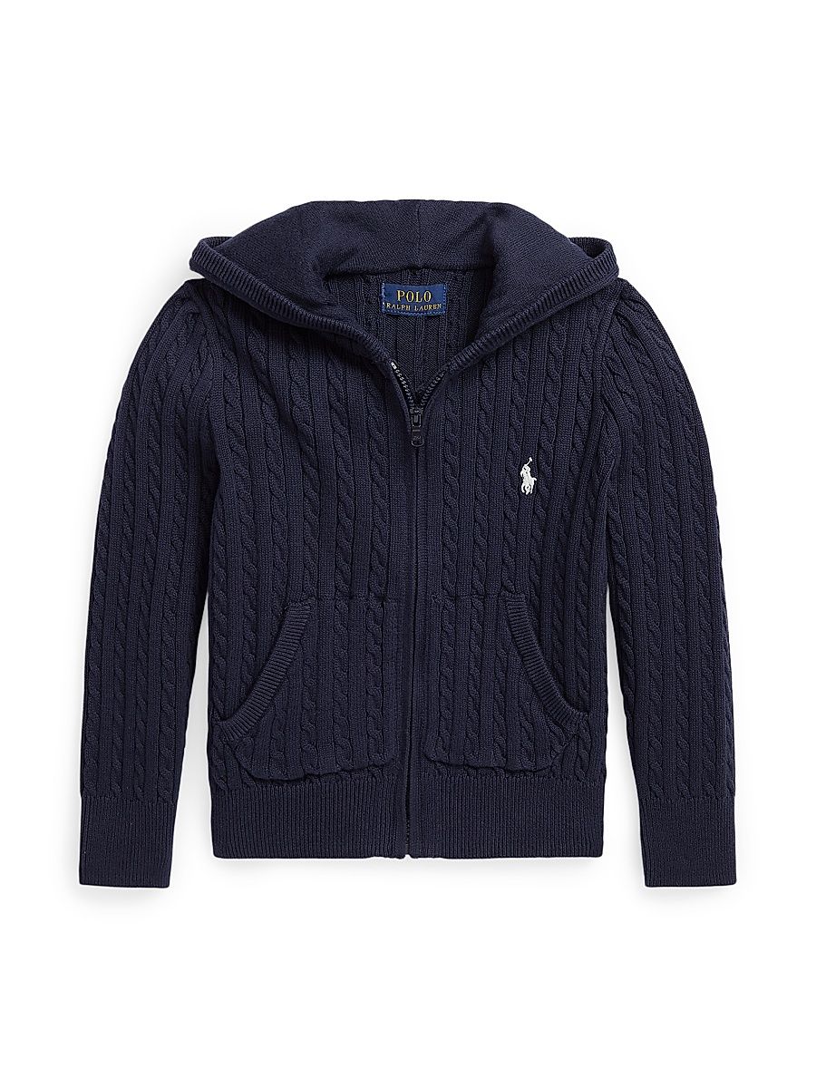 Little Girl's & Girl's Hooded Zip-Front Sweater - Navy - Size 8