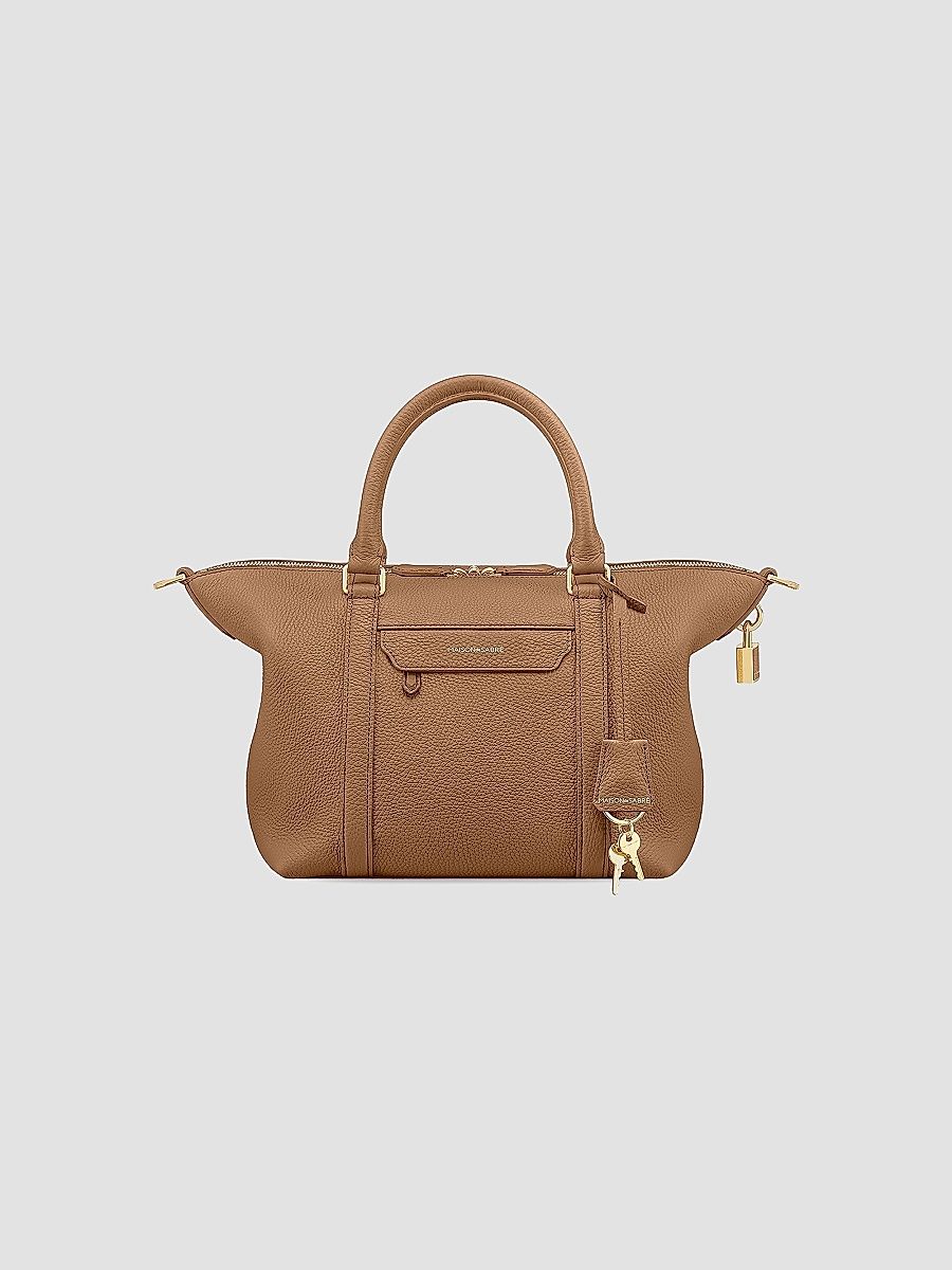 Maison de Sabre Women's Small Leather Crossbody Weekender Bag - Sandstone Brown