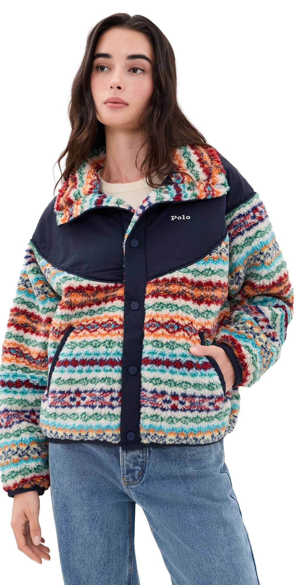 Polo Ralph Lauren Jacquard Knit Funnel Neck Jacket Multi L