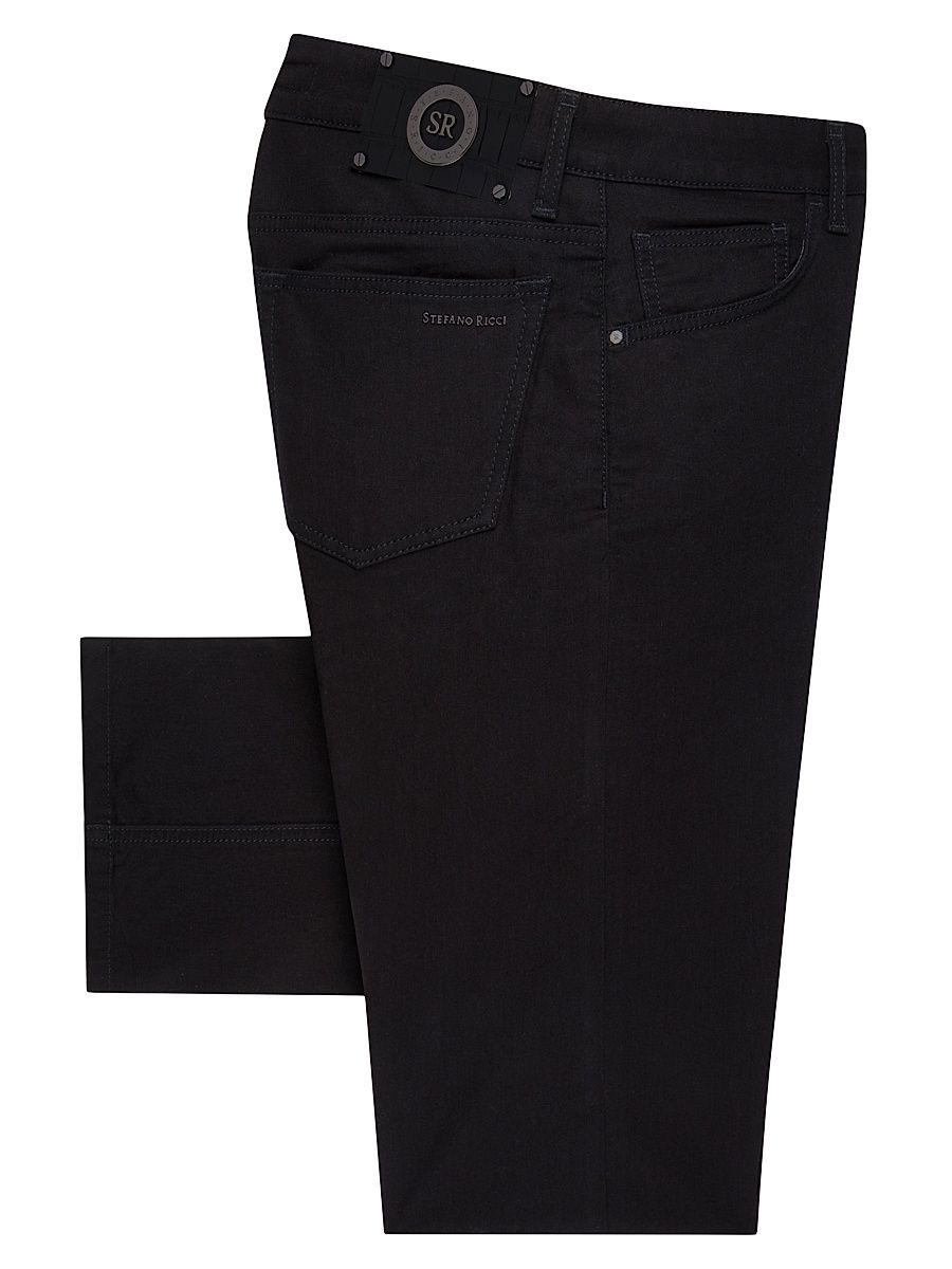 Men's Cotton Blend Tapered Jeans - Black - Size 42