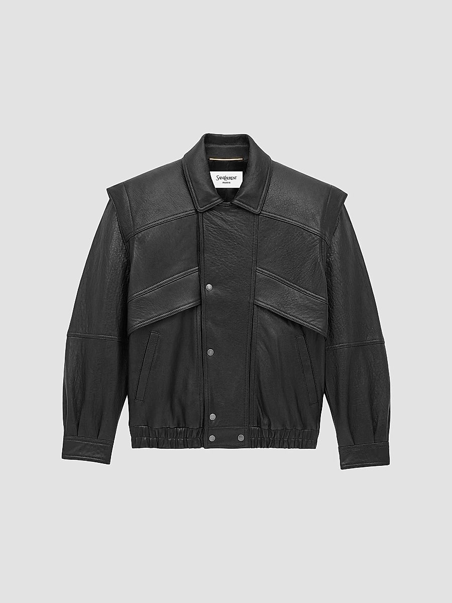 Saint Laurent Women's Bomber Jacket in Bubbled Lambskin Leather - Black - Size 2