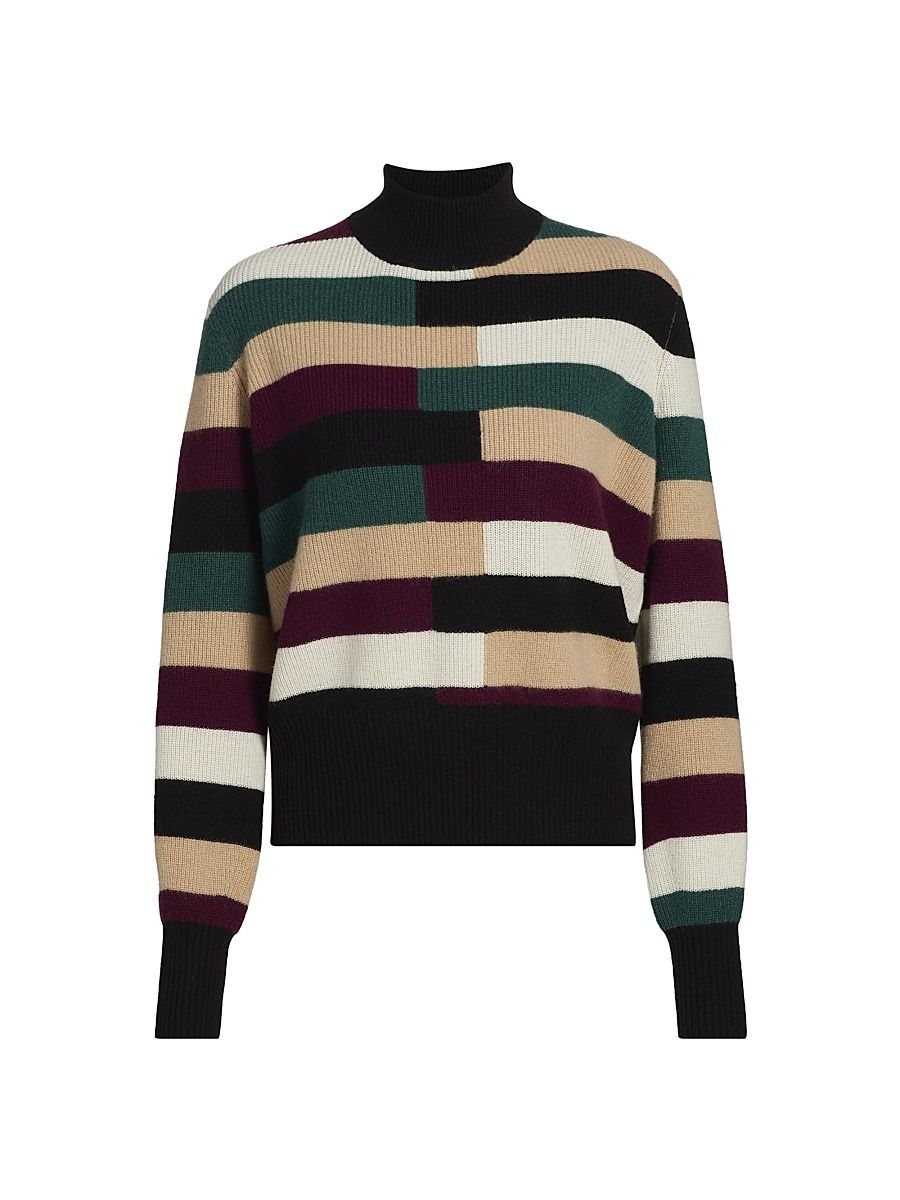 Women's Phoenix Colorblocked Cashmere Sweater - Noir Berry - Size XL