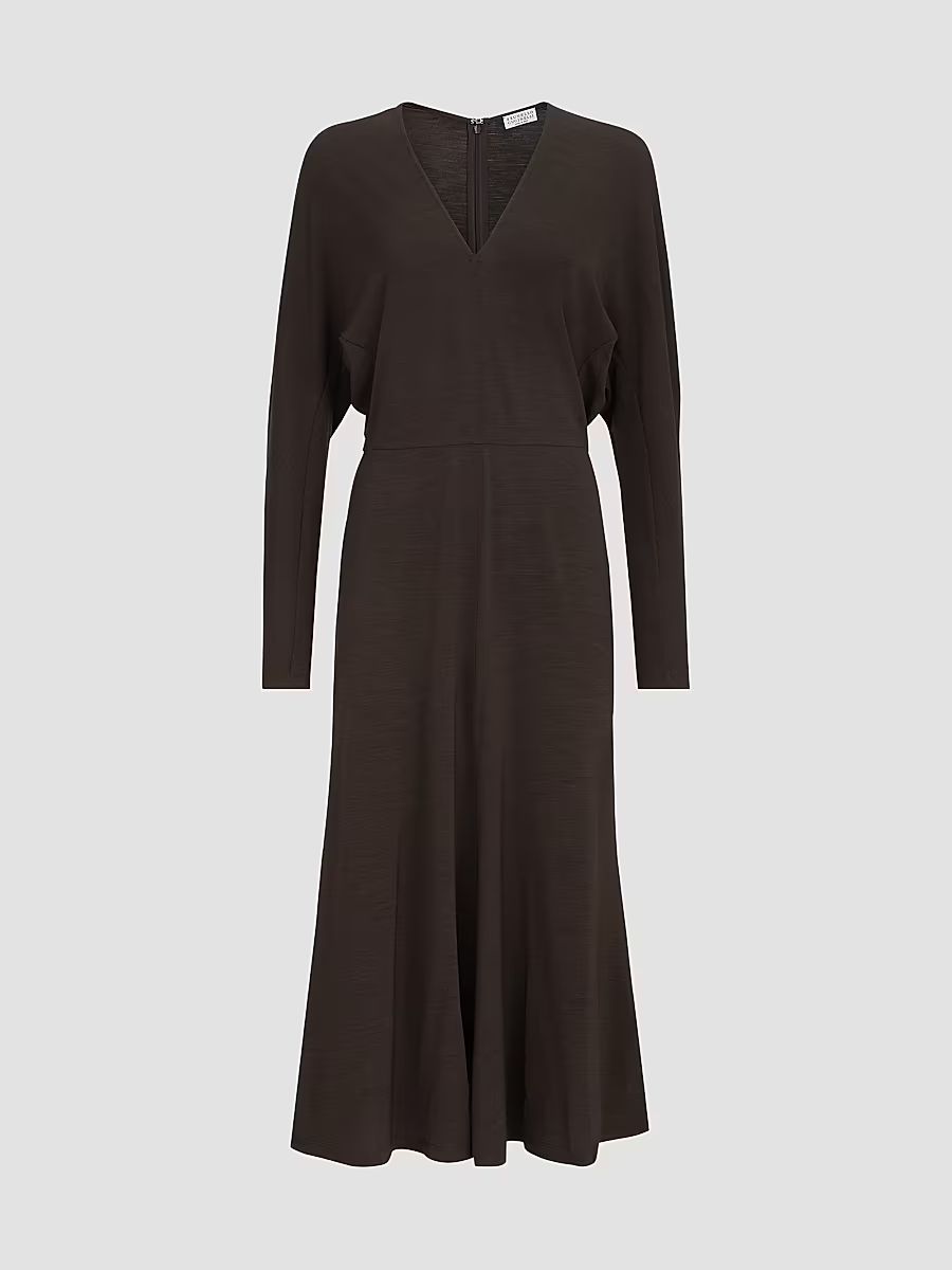 Women's Techno Wool Jersey Dress with Monili - Coffee - Size XXS